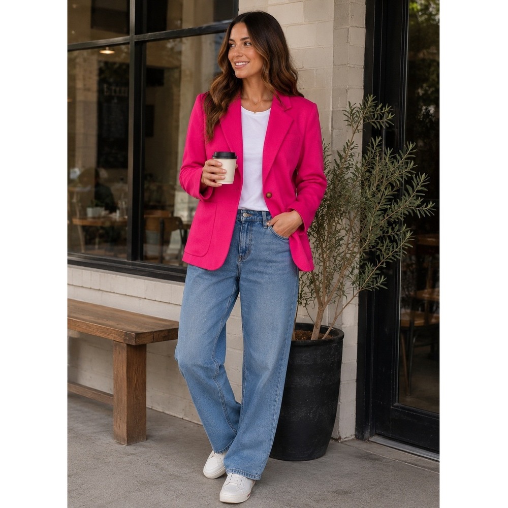 Chadwicks Hot Pink Wool Cashmere Blend Single Button Blazer Jacket 10P Petite